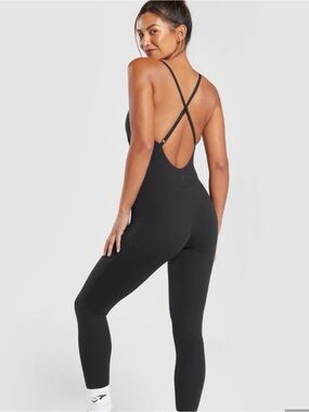 Gymshark Strappy All In One Jumpsuit Black Small Shelf Bra Activewear size Small